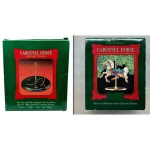 Christmas Carousel Horse Collection Display Stand + Ginger Vintage 1989 Hallmark